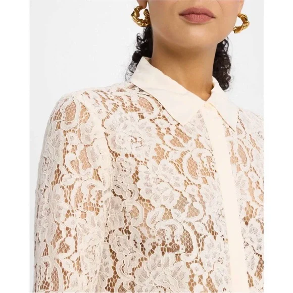 NEW L'Agence Maia Lace Button Front Blouse in Vintage White, Size S - Picture 4 of 15